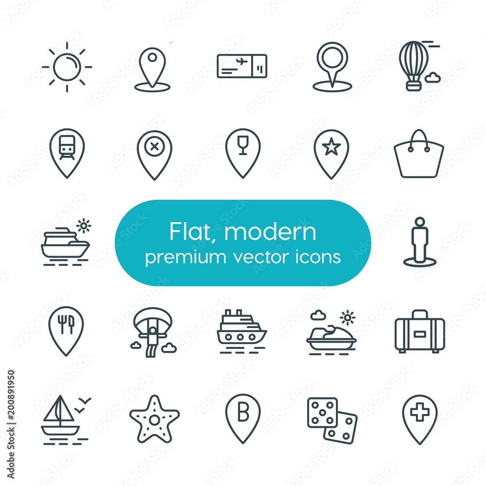 Modern Simple Set of location, travel Vector outline Icons. ..Contains such Icons as starfish, ship, wave, water, baggage, fly, marine and more on white background. Fully Editable. Pixel Perfect Modern Simple Set of location, travel Vector outline Icons. ..Contains such Icons as starfish, ship, wave, water, baggage, fly, marine and more on white background. Fully Editable. Pixel Perfect