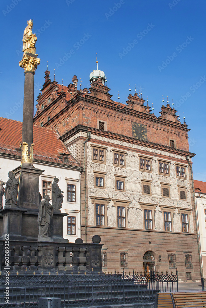Marian Column and Town Hall of Plzen