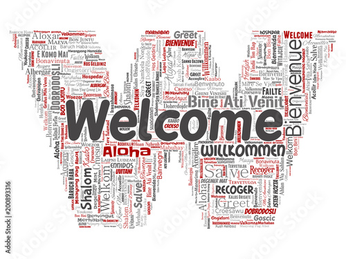 Vector conceptual abstract welcome or greeting international letter font W word cloud in different languages or multilingual. Collage of world, foreign, worldwide travel translate, vacation tourism