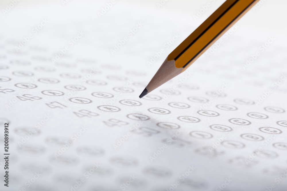 Test score sheet with answers
