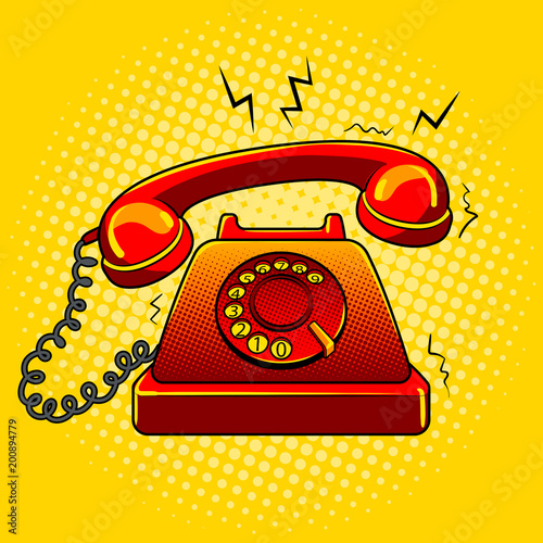 Red hot old phone pop art vector illustration