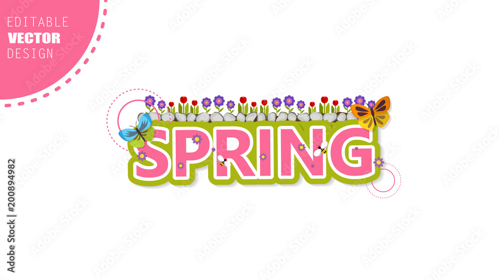 Vector Spring Lettering, with flowers in spring time
