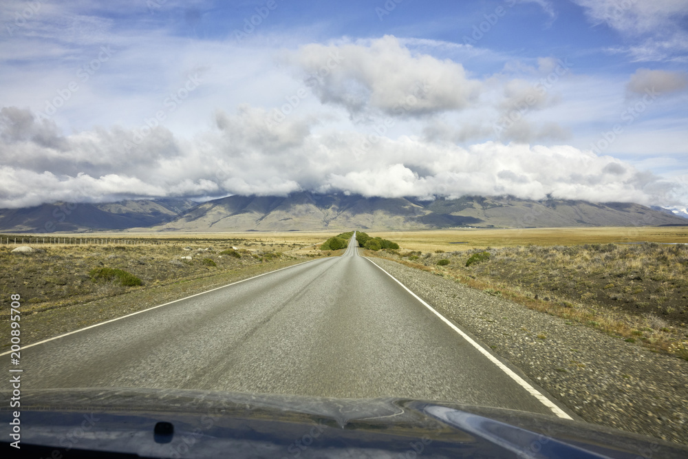 Vehicle Shot of Highway in Argentinian Patagonia