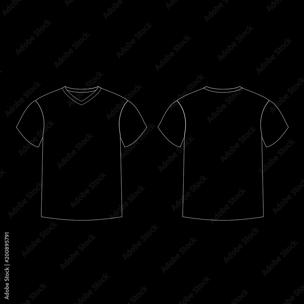 Black men's t-shirt template v-neck front and back side views