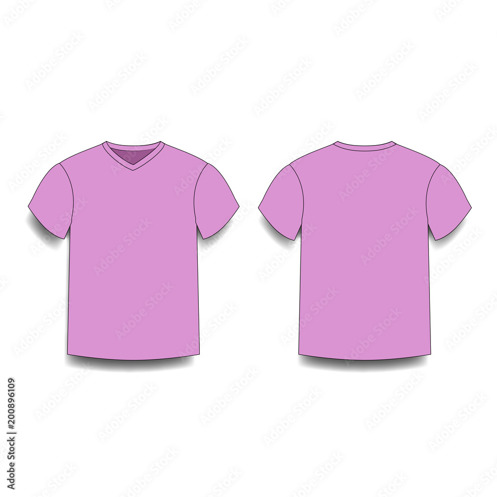 Rose male t-shirt template v-neck front and back side views. Rose male t-shirt template v-neck front and back side views.