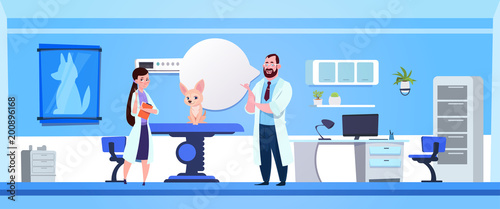 Vet Doctors Examining Dog In Clinic Office Veterinary Medicine Concept Flat Vector Illustration