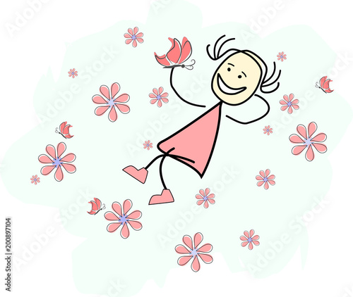Mädchen liegt in einem Blumenfeld
