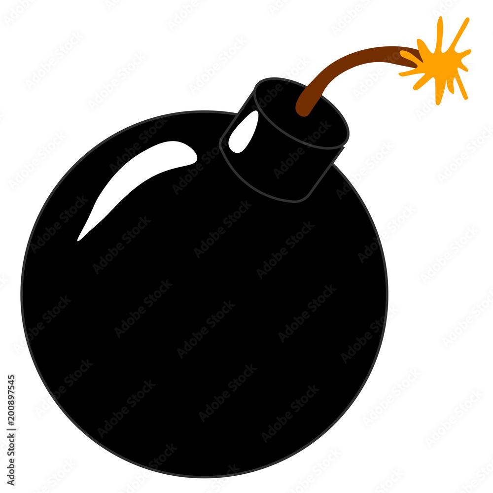 A classic cartoon style black round bomb lit on the end and ready to ...