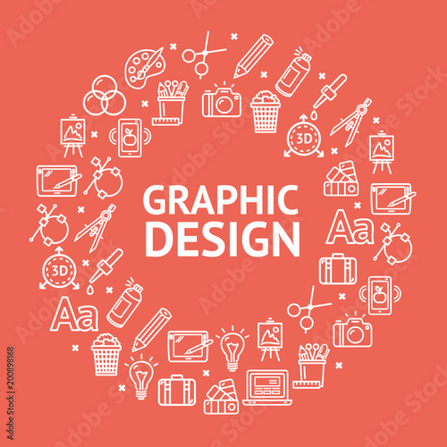 Graphic Design Signs Round Design Template Line Icon Concept. Vector