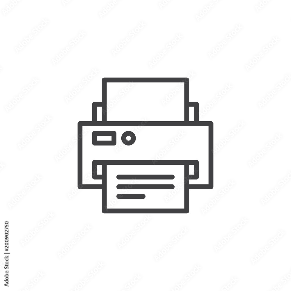 Printer and paper document outline icon. linear style sign for mobile concept and web design. Printing machine simple line vector icon. Print symbol, logo illustration. Pixel perfect vector graphics Printer and paper document outline icon. linear style sign for mobile concept and web design. Printing machine simple line vector icon. Print symbol, logo illustration. Pixel perfect vector graphics