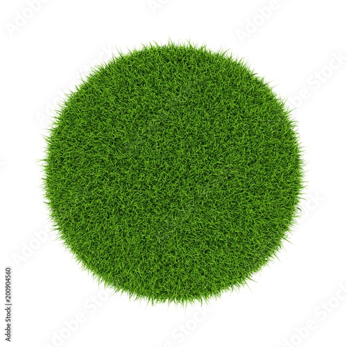 3D rendering Green grass circle field isolated on white background