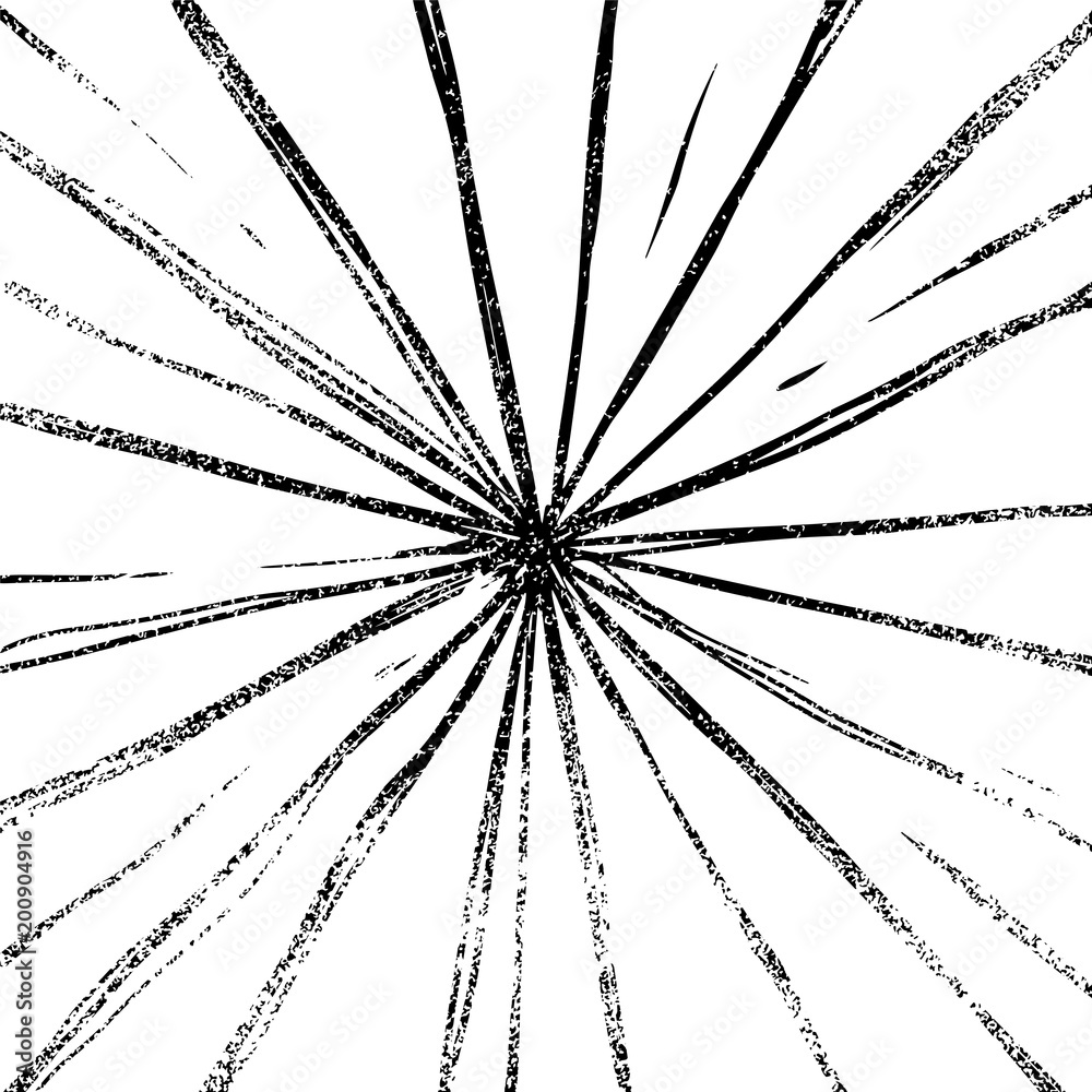 Obraz premium Vector hand drawn rays with noise texture. Good element or background. Black color.