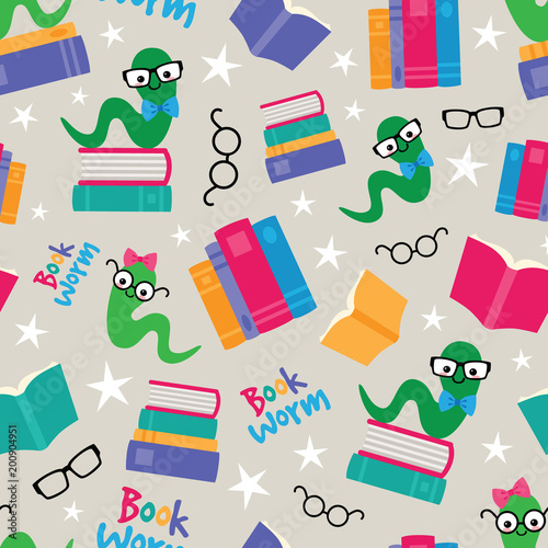 Vector Book Worms Seamless Pattern