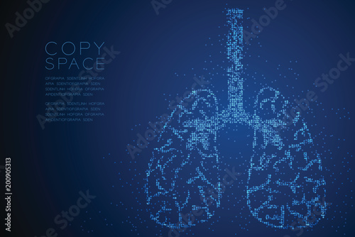 Abstract Geometric Circle dot pattern Lung shape, Medical Science Organ concept design blue color illustration isolated on blue gradient background with copy space, vector eps 10