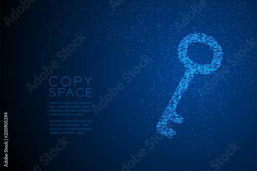 Abstract Geometric Circle dot pattern Key shape, Security privacy concept design blue color illustration isolated on blue gradient background with copy space, vector eps 10