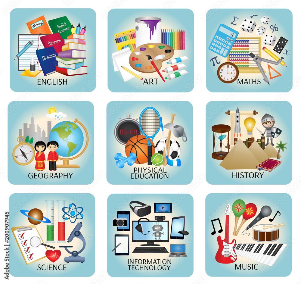 Education icons vector - School subjects