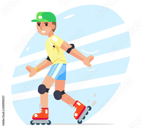 Roller boy flat design character vector illustration