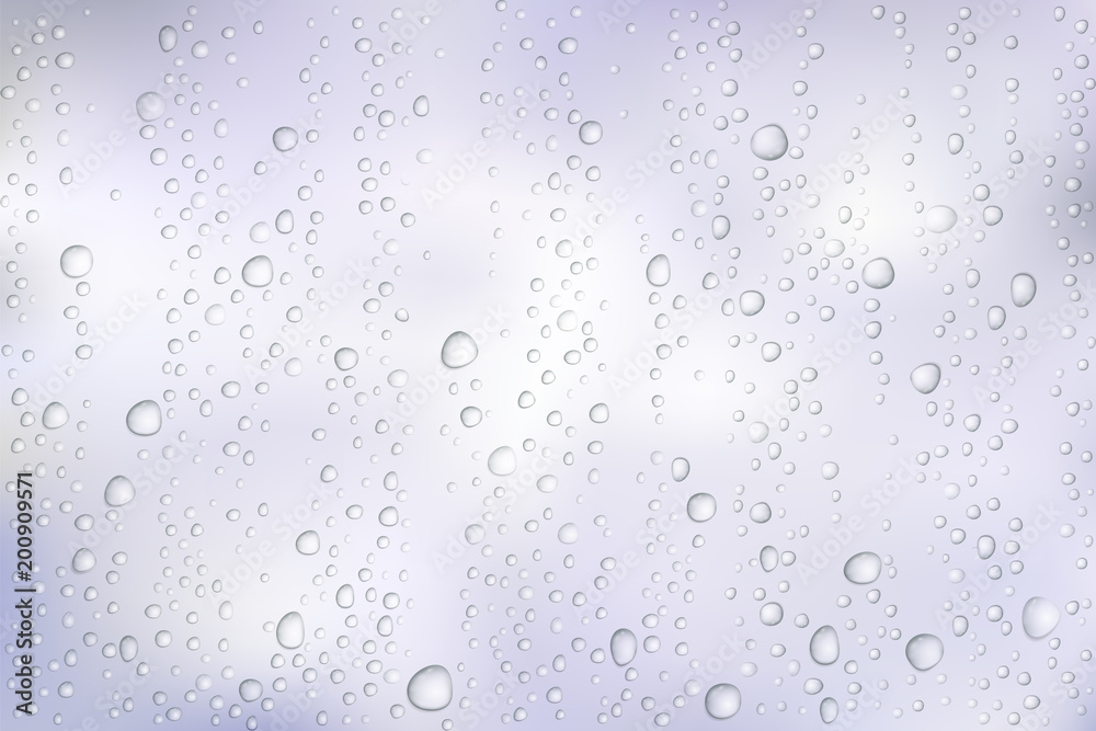 Vector Water drops on glass. Rain drops on transparent background