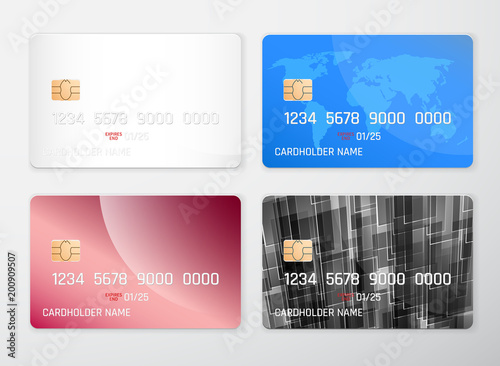 Credit card mockup. Realistic detailed credit cards set abstract design background. Front template. Money, payment symbol. Vector illustration EPS10
