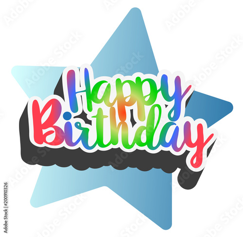 colorful words happy birthday greeting card wth star shape
