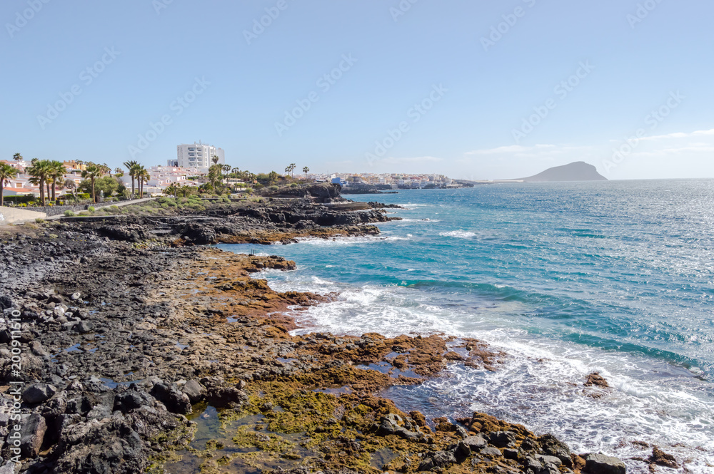 View of the coast and marina of Los Abrigos in the south east of the island of Tenerife