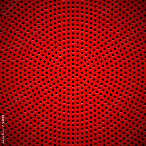 Red abstract technology background with seamless circle perforated speaker grill texture for web sites, user interfaces (UI), applications (apps) and business presentations. Vector illustration.