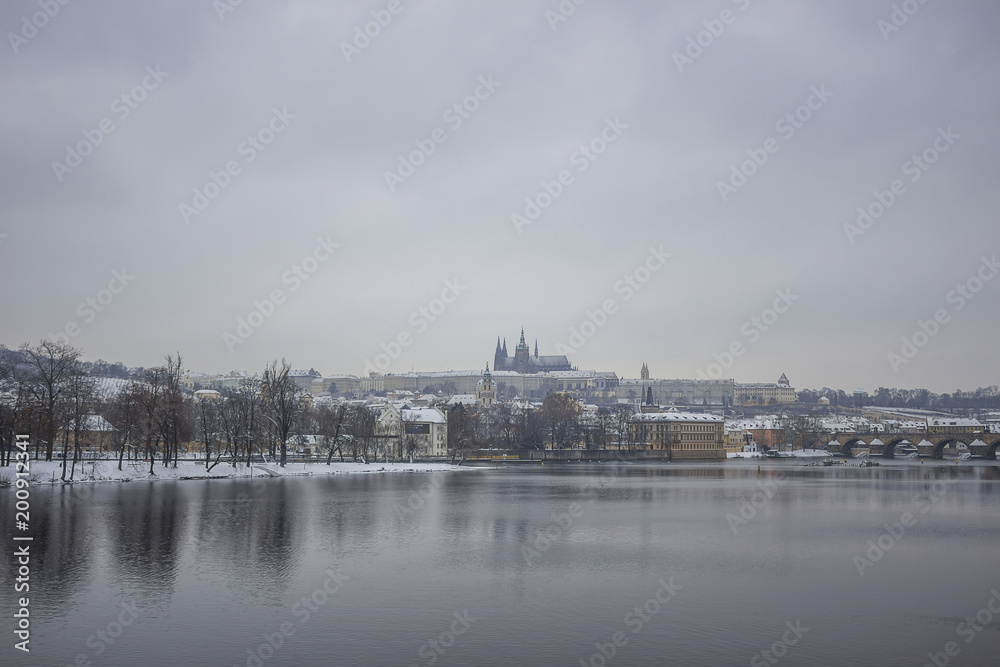 Fototapeta premium View of St Vitus Cathedral on gloomy day in Prague