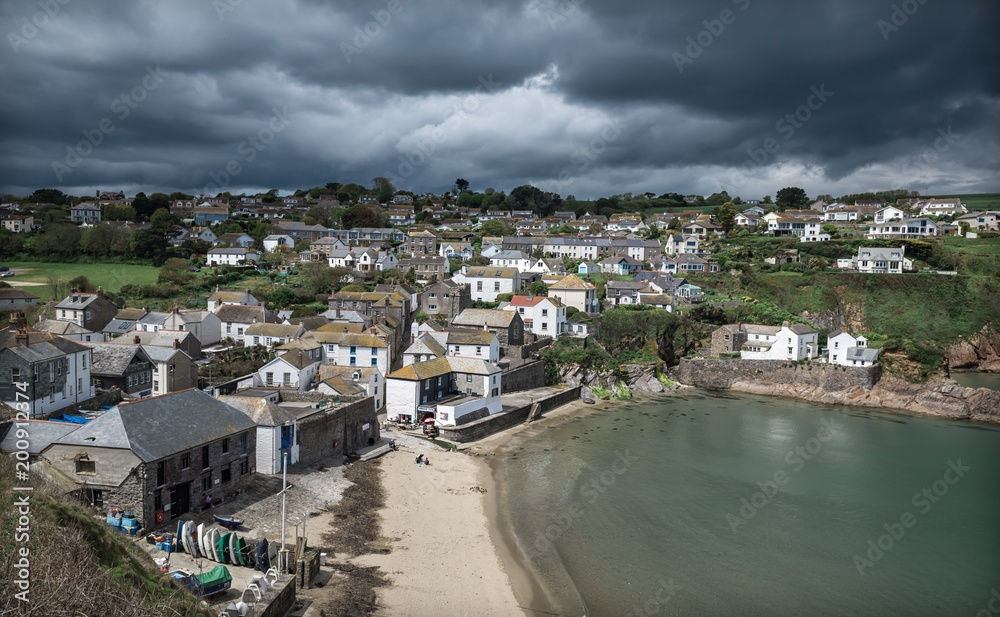 View over a Cornish village by the coastline