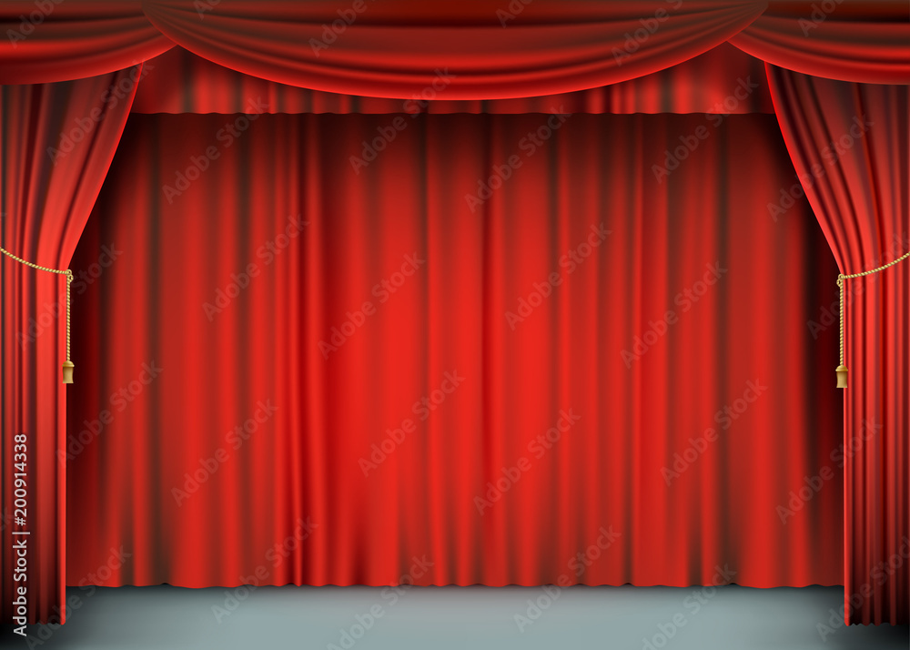Fototapeta premium Red theater curtain with the stage.