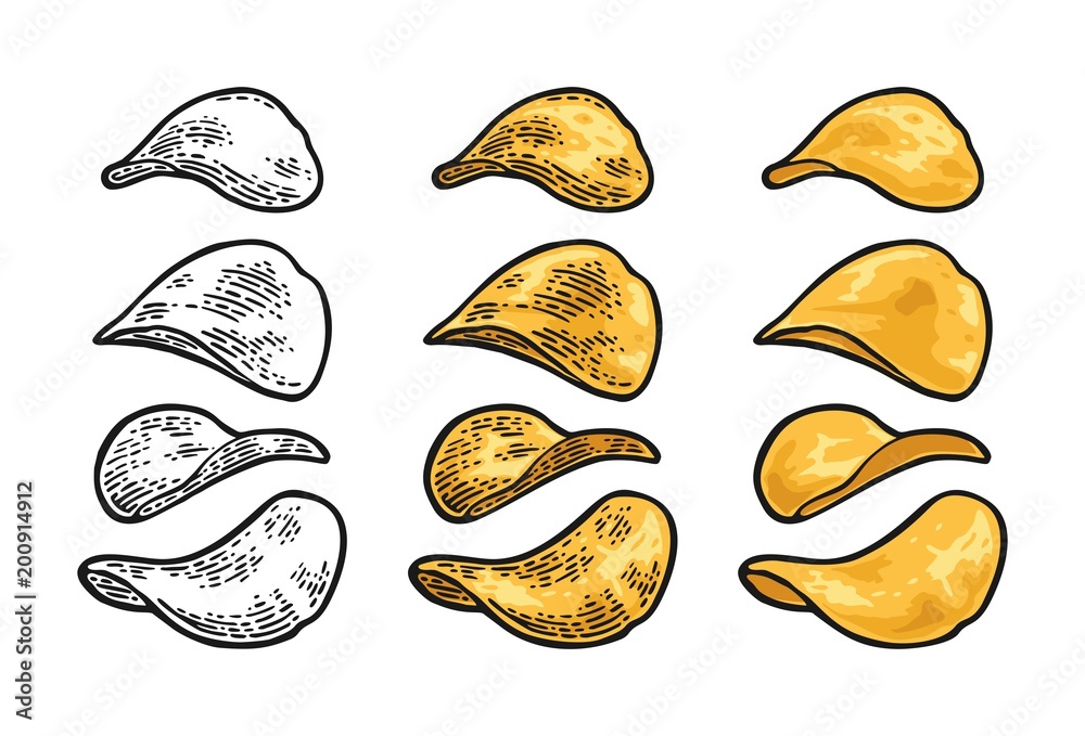 Potato chips. Vector engraving vintage Stock Vector Adobe Stock