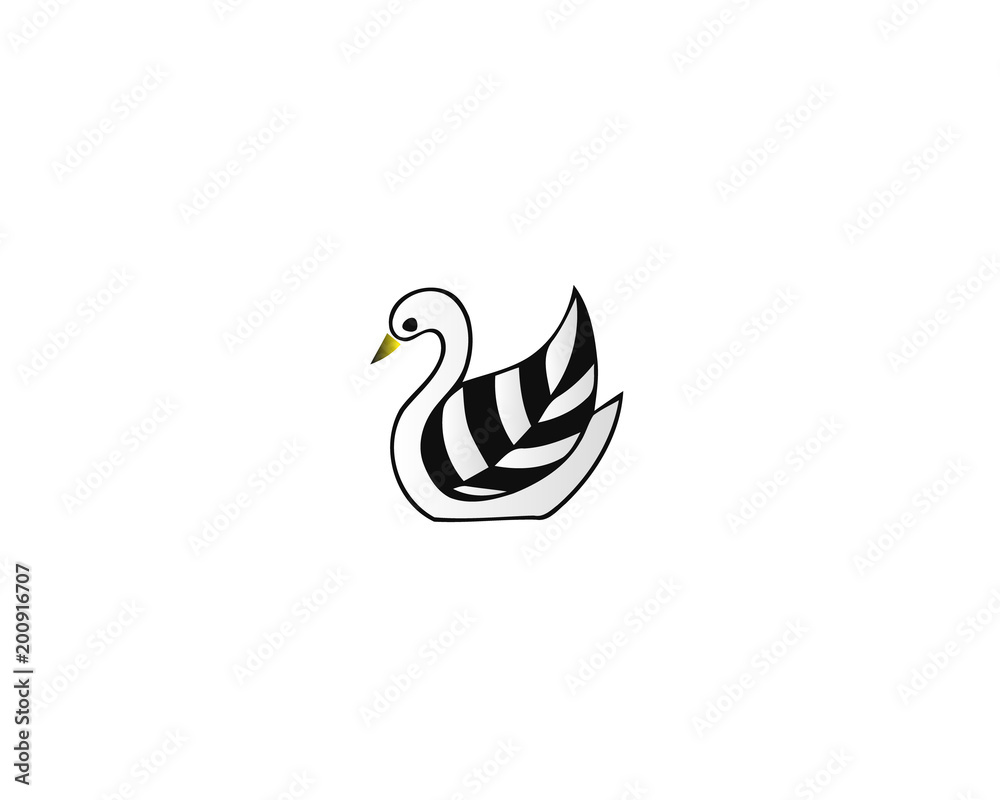 Obraz premium Linear drawing of a swan for a company sign. Stylized image of a swan in the form of a leaf