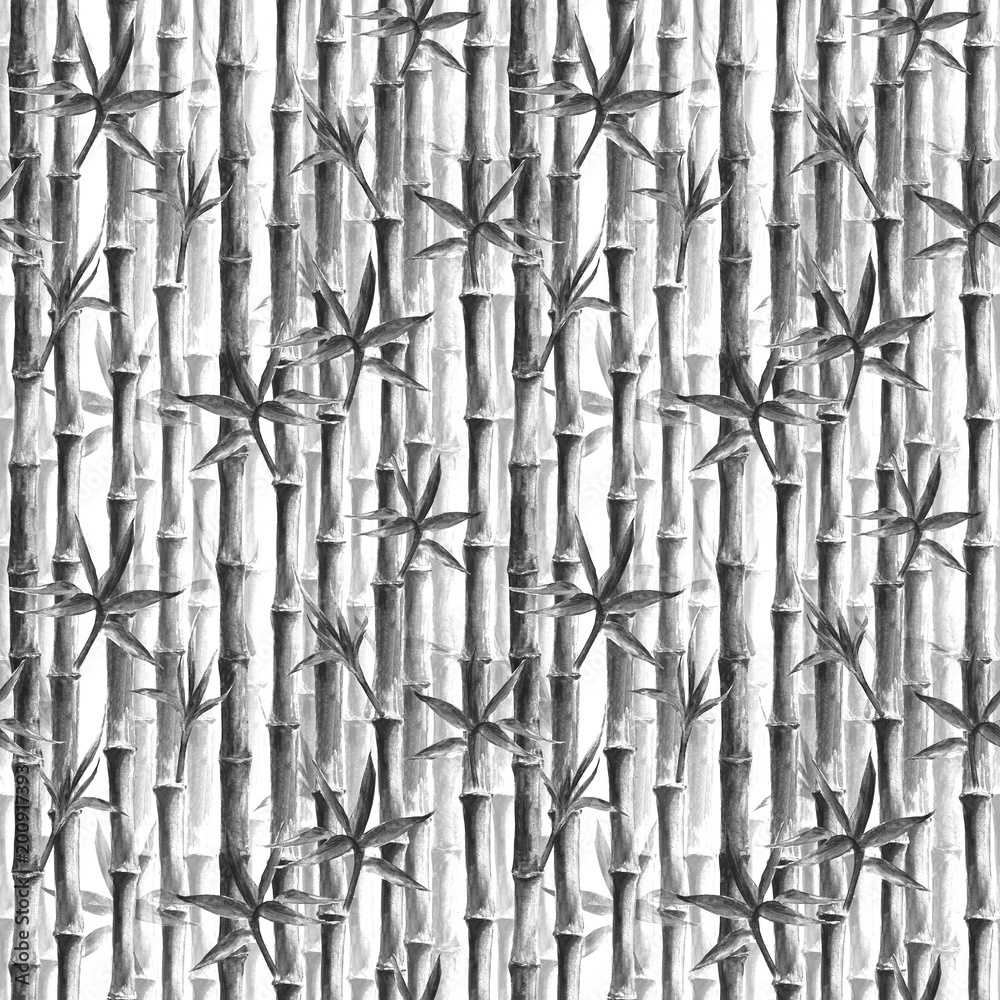 Naklejka Czarny i biały bambusowy lasowy bezszwowy wzór