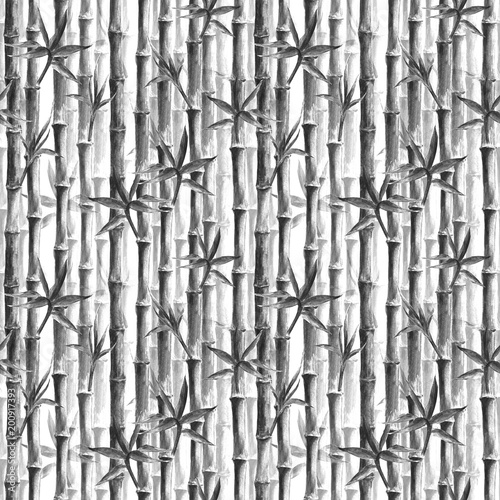 Black and white bamboo forest seamless pattern