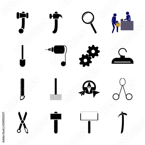 icon Instruments And Tools with meat hummer, clinic, symbol, object and gardening tools