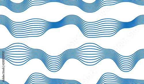 Chaotic waves seamless pattern, vector curve lines abstract repeat tiling background, blue color rhythmic waves.