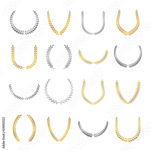 Laurel Wreaths floral ancient emblems elements set. Heraldic vector design elements collection. Retro style label, heraldry logo.
