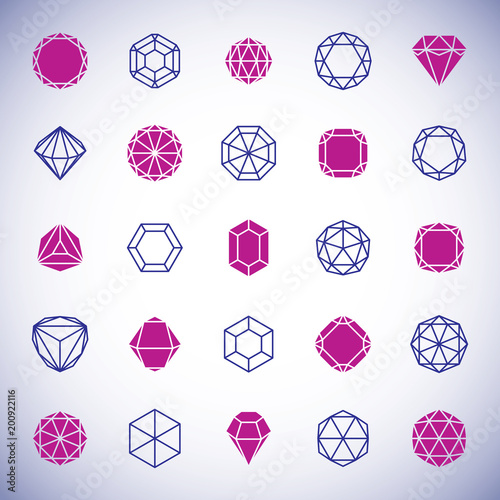 Vector abstract geometric forms collection can be used as corporate business identity logo. Faceted gemstone sign.