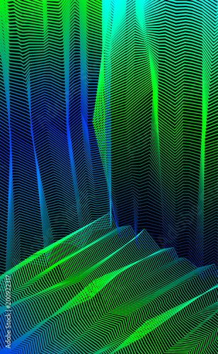Abstract linear textured vector art background for design, psycho hypnotic futuristic 3d space inside the box or room. Fantastic psychedelic trendy modern op art, optical dimensional illusion.
