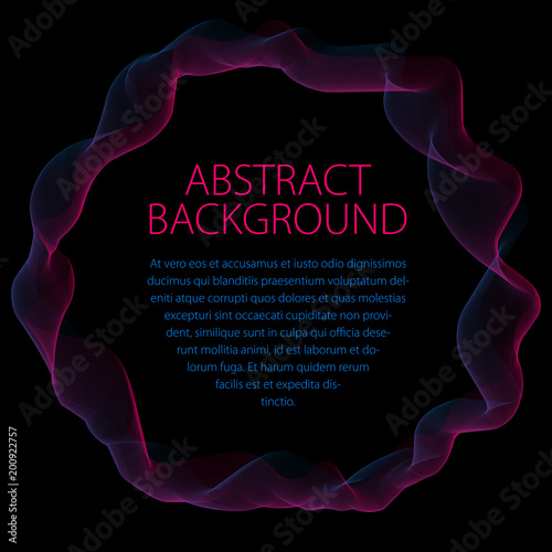 Round frame of flowing smoke. Vector abstract artistic beautiful background with copy space for text. Isolated over black background.