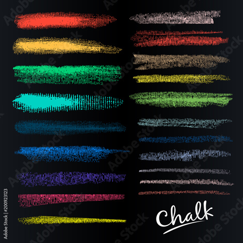 A set of vector brushstrokes. Chalk and charcoal. Paint spots. Grunge texture. Hatching..A high resolution. Brushes are stored in the palette. Posters, banners. Stock vector..