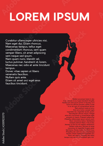 Rock climber, success and challenge concept.Creative vector background for poster, cover book or flyer.