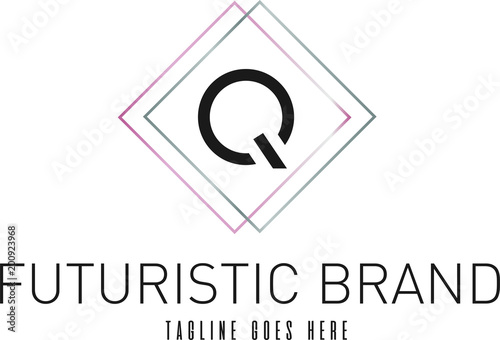 Modern Elegant Silver Rose Gold Geometric Letter Q Logo