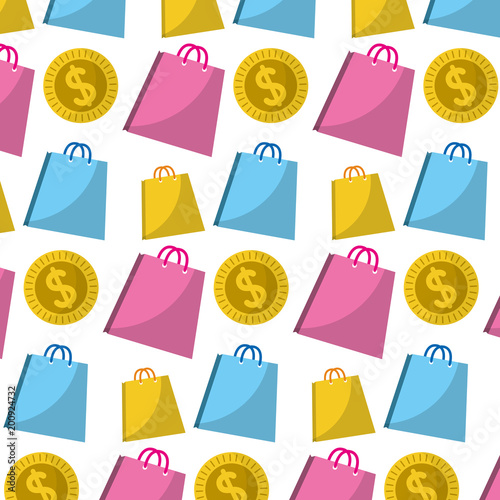 shoppig bags and coin currency background