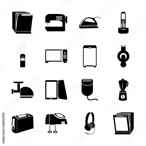 icon Electronic with wash, touch screen, housework, food and housekeeping