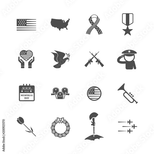 Memorial day icon. Festival and Holiday concept. Glyph and outlines stroke icons theme. Sign and Symbol theme. Vector illustration graphic design collection set. American holiday. Last Mondays in May