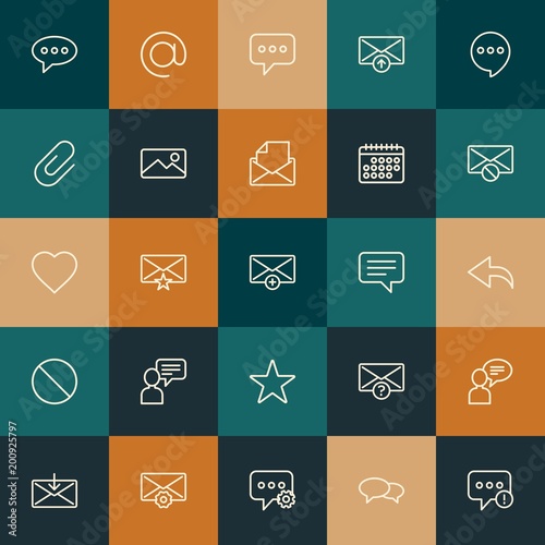 Modern Simple Set of chat and messenger, email Vector outline Icons. ..Contains such Icons as message, icon, open, smartphone and more on vintage colors background. Fully Editable. Pixel Perfect.