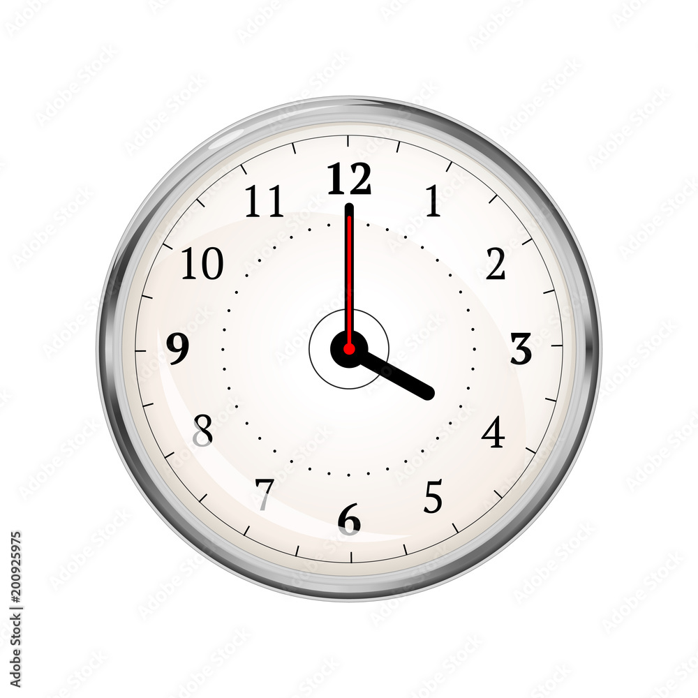 Realistic clock face showing 04-00 on white Realistic clock face showing 04-00 on white