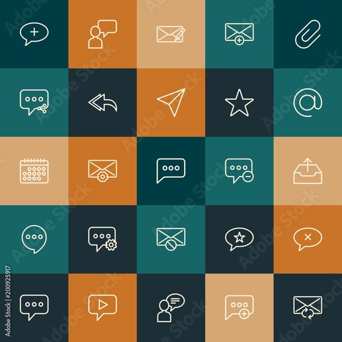 Modern Simple Set of chat and messenger, email Vector outline Icons. ..Contains such Icons as  share, message,  data,  sign,  sms and more on vintage colors background. Fully Editable. Pixel Perfect.