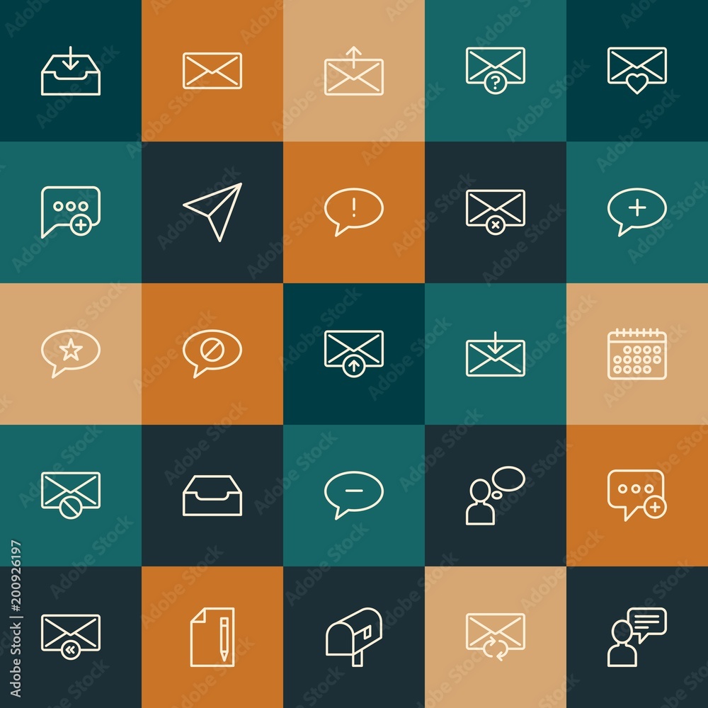 Modern Simple Set of chat and messenger, email Vector outline Icons. ..Contains such Icons as  bubble,  alert, people,  add,  icon and more on vintage colors background. Fully Editable. Pixel Perfect.