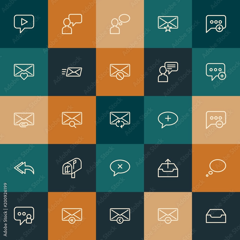 Modern Simple Set of chat and messenger, email Vector outline Icons. ..Contains such Icons as speech,  video, reply,  text,  email and more on vintage colors background. Fully Editable. Pixel Perfect.